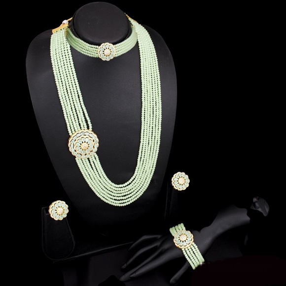 Lavish Cubic Zirconia and Pearl Gold Plated Layered Necklace Set For Women - Picture 2 of 7